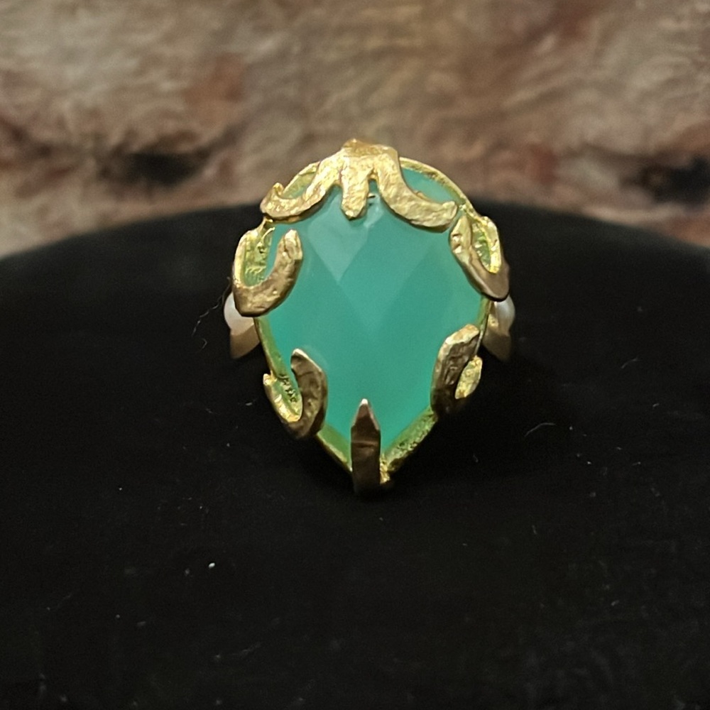 Ottoman Hands Tear Drop Aqua Blue Chalcedony Stone Size 6
